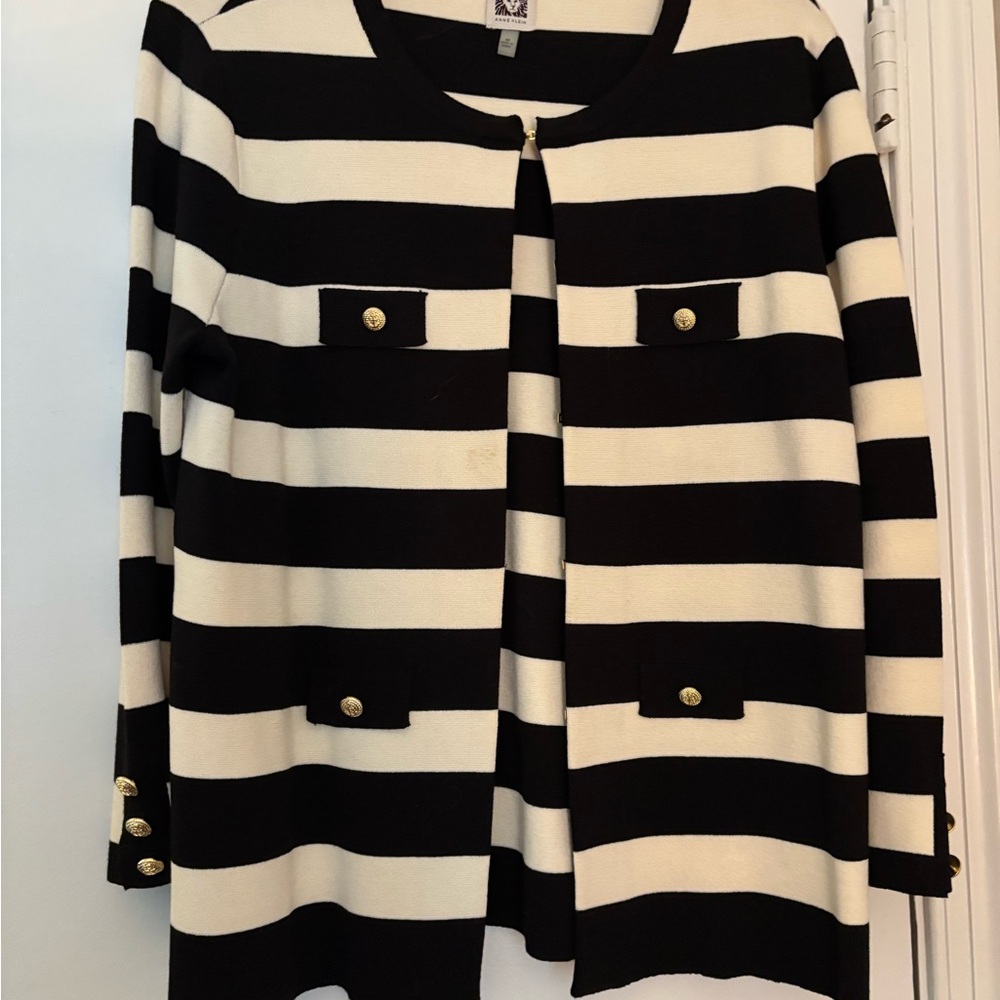 Anne Klein Bold Striped Cardigan with Gold Accents